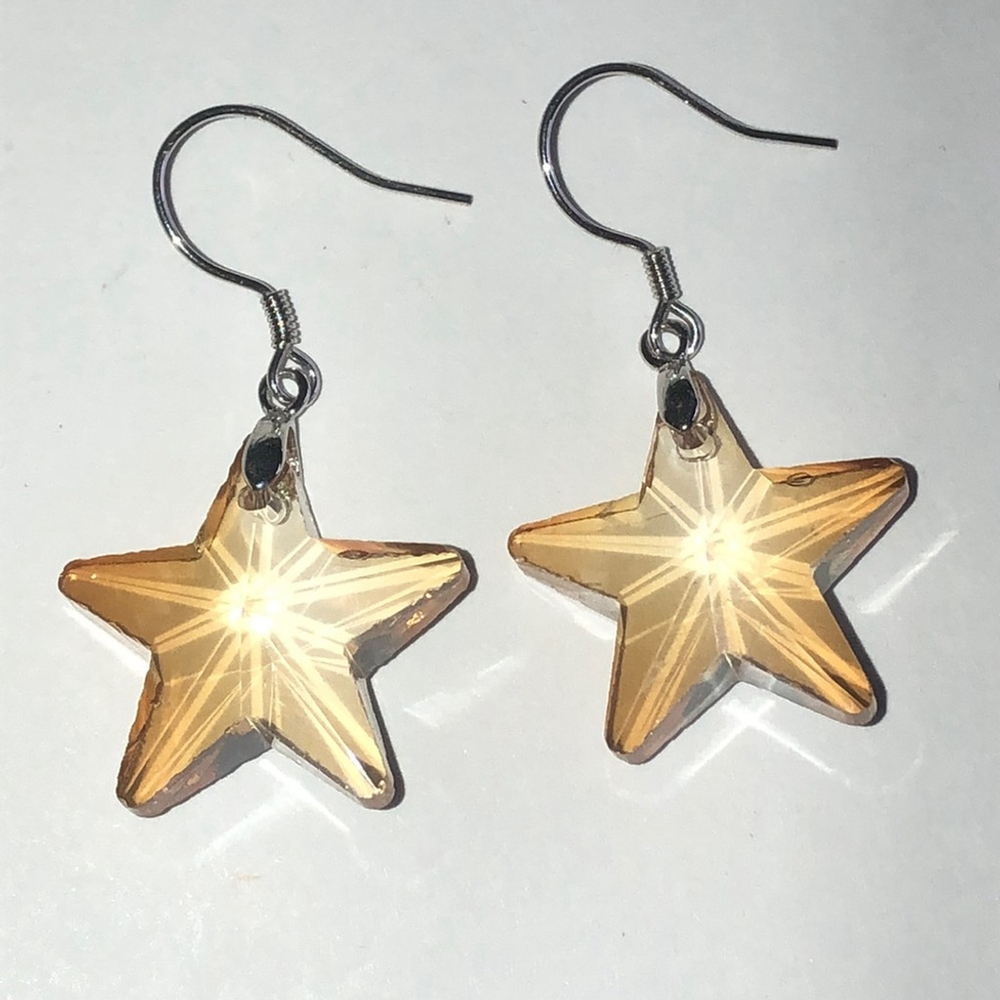 D'Joy 925 Sterling Silver Crystal Glass Star Shaped Yellow Earrings